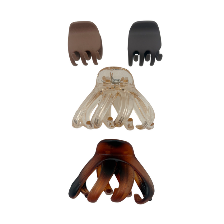 Pinzas para el Cabello Beige, Café, Carey y Gris Home Beauty 4 Piezas 3 Tamaños