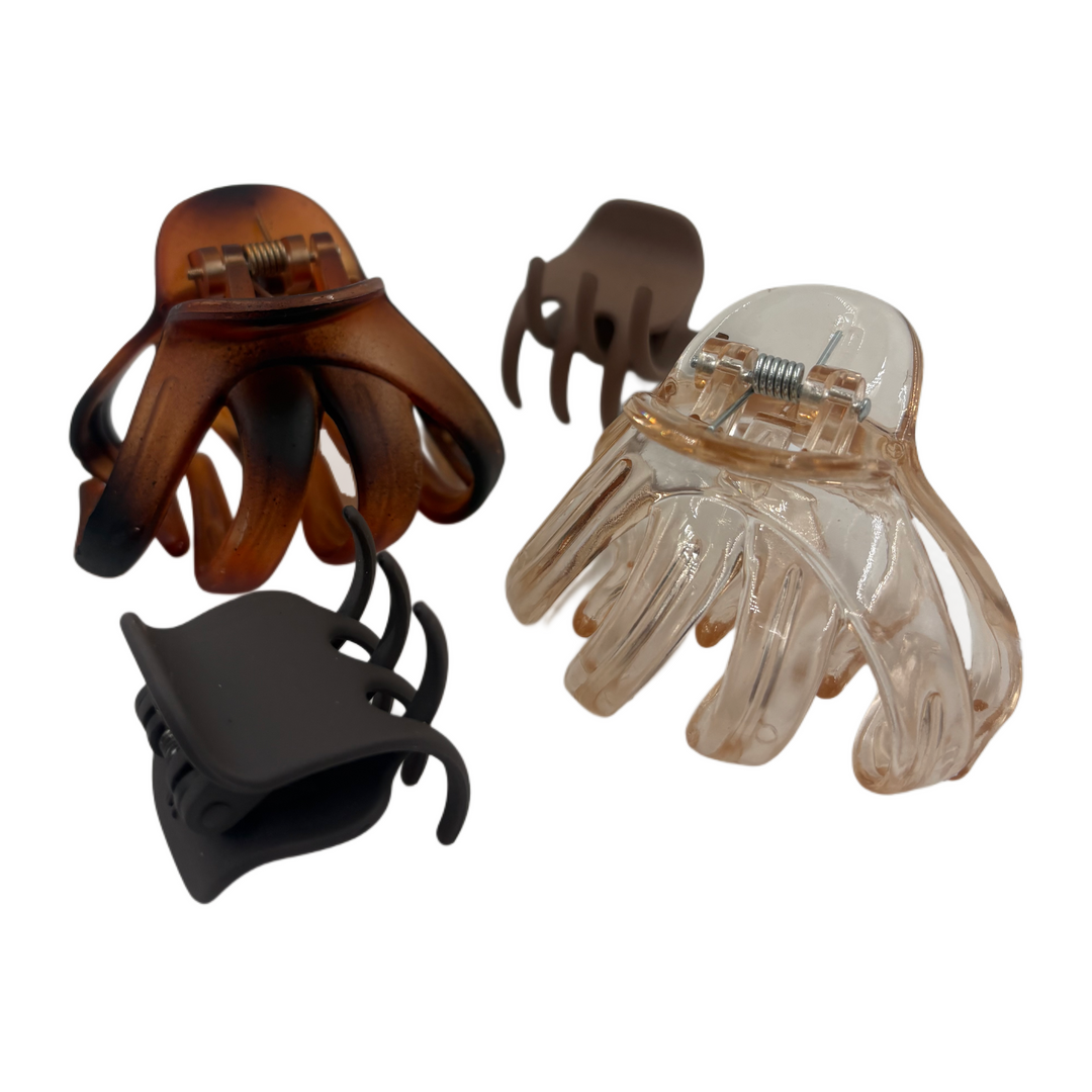 Pinzas para el Cabello Beige, Café, Carey y Gris Home Beauty 4 Piezas 3 Tamaños