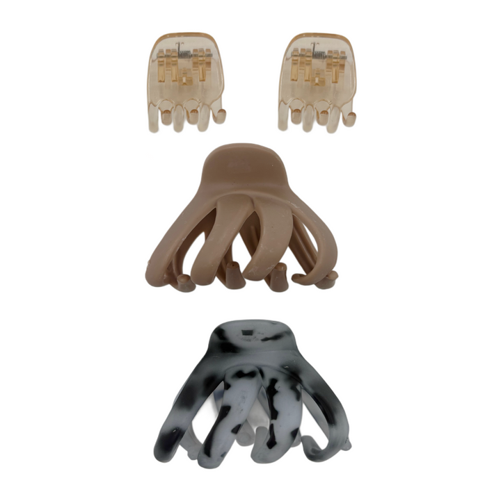 Pinzas para el Cabello Beige, Café y Gris Home Beauty 4 Piezas 3 Tamaños