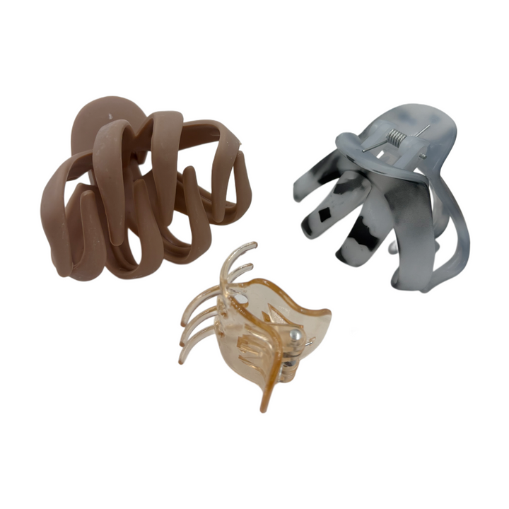 Pinzas para el Cabello Beige, Café y Gris Home Beauty 4 Piezas 3 Tamaños