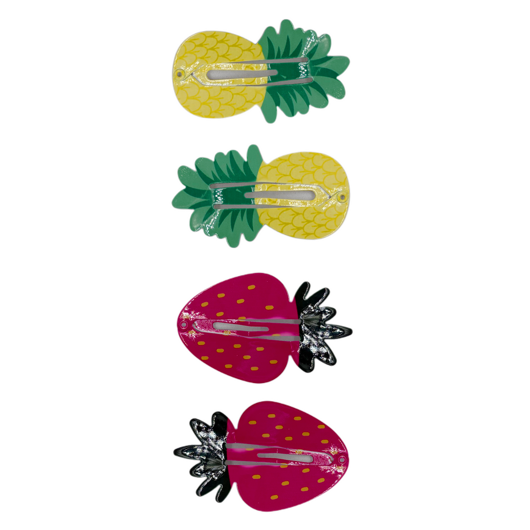 Clips para el Cabello Metálico con Forma de Piña y Fresa Home Beauty 4 Piezas