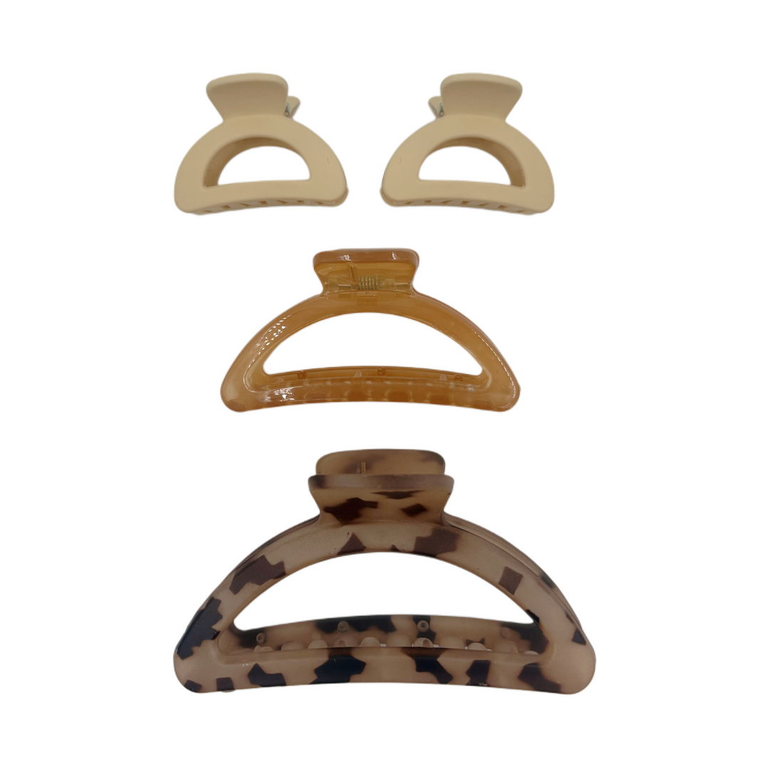 Pinzas para el Cabello Beige, Café y Carey Home Beauty 4 Piezas 3 Tamaños