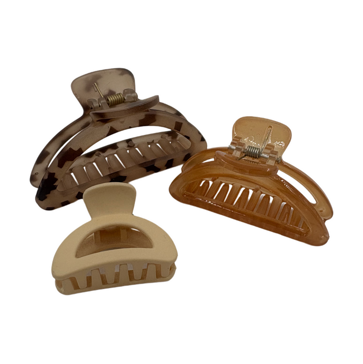 Pinzas para el Cabello Beige, Café y Carey Home Beauty 4 Piezas 3 Tamaños