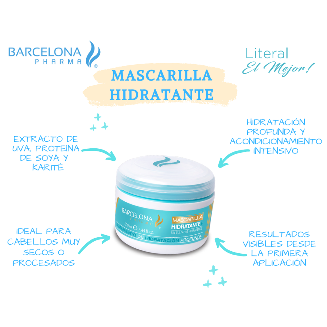 Mascarilla Hidratante + Shampoo Hidratante Libre de Sulfatos Barcelona Pharma 2 Piezas