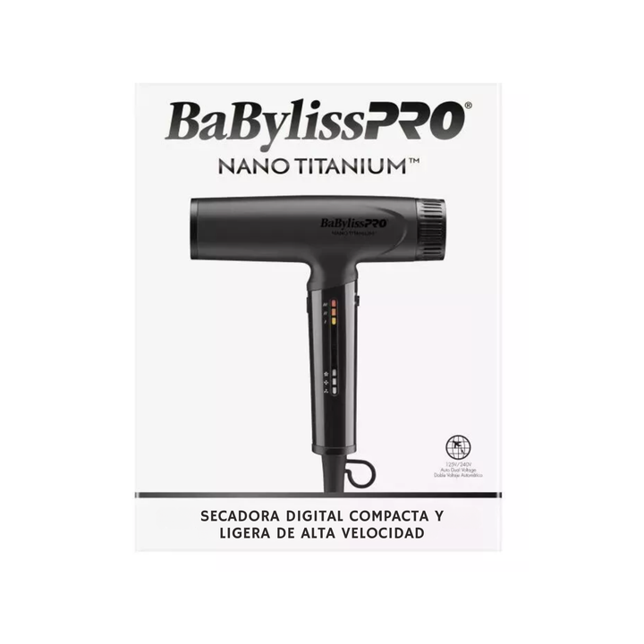 Secadora Digital Compacta y Ligera de Alta Velocidad Nano Titanium BaBylissPRO BNTC9200MBE