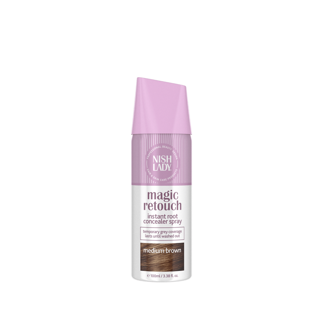 Spray Retoque de Canas color Castaño Medio "medium Brown" Nish Lady 100ml