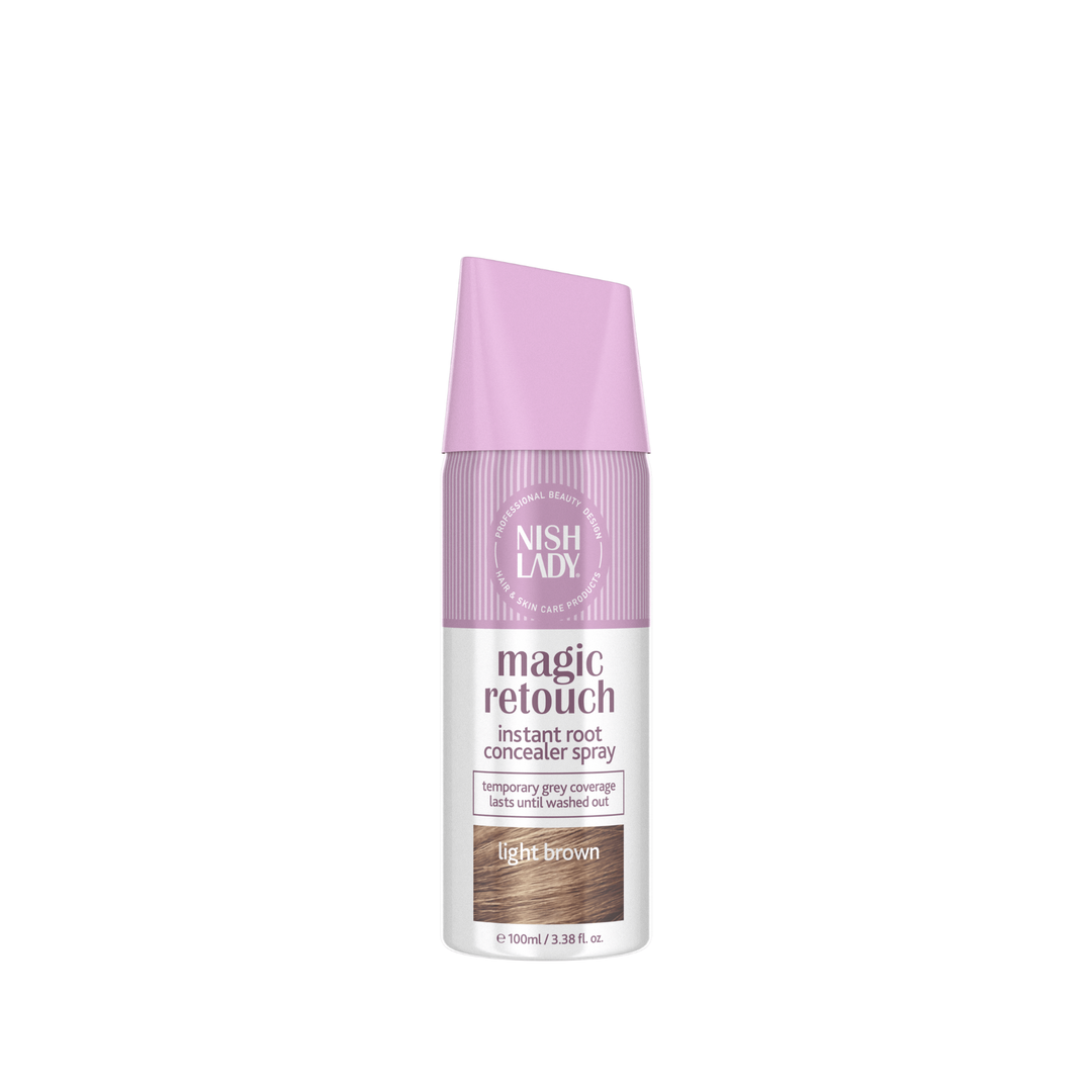 Spray Retoque de Canas color Castaño Claro "light Brown" Nish Lady 100ml