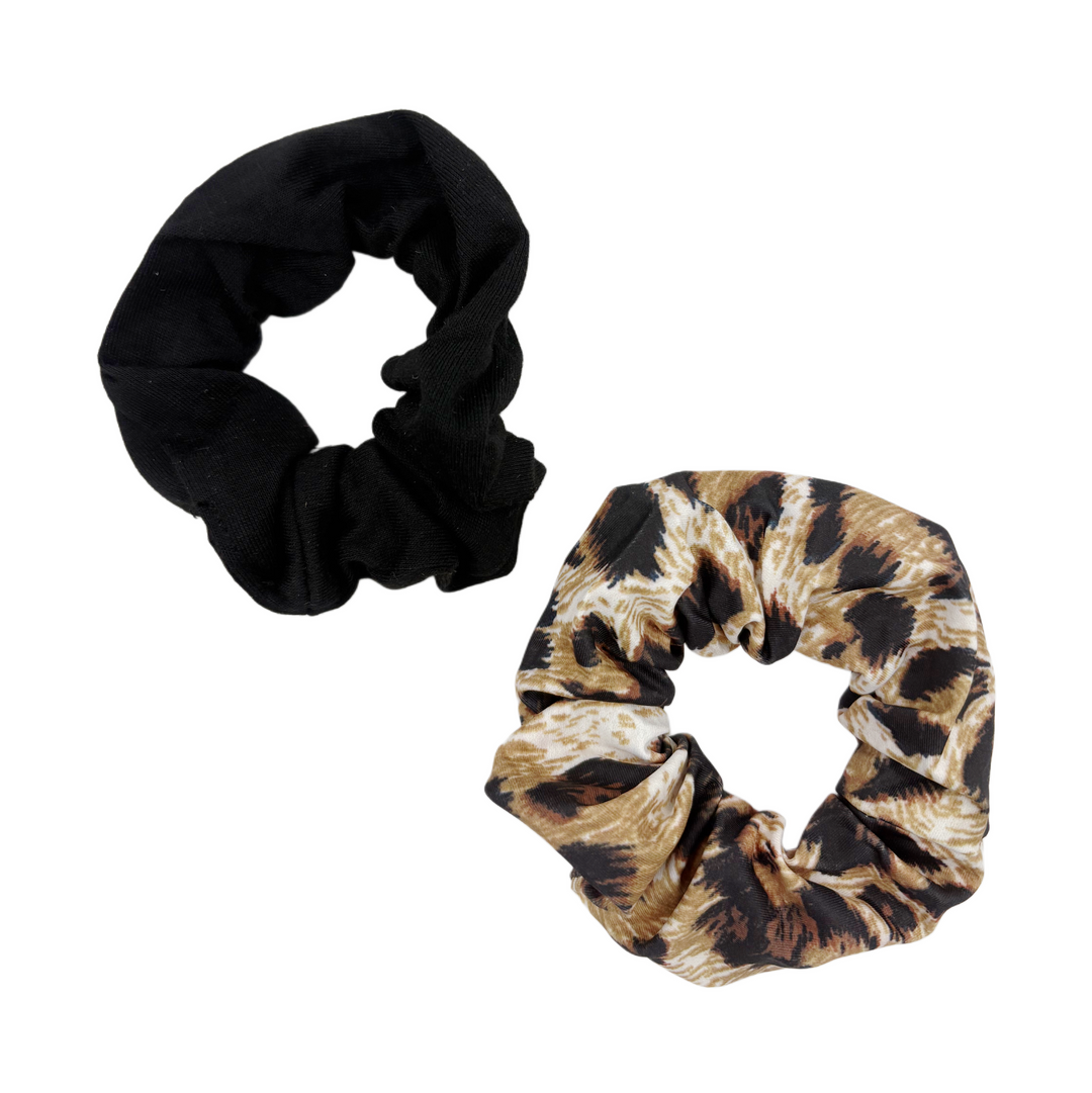 Donas para el Cabello (Scrunchie) Animal Print y Negras Home Beauty 2 Piezas Medianas