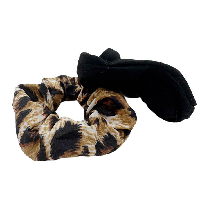 Donas para el Cabello (Scrunchie) Animal Print y Negras Home Beauty 2 Piezas Medianas