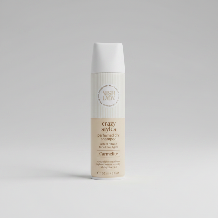 SHAMPOO SECO PERFUMADO CRAZY STYLES CARMELITE  SPRAY 150 ml - NISH LADY