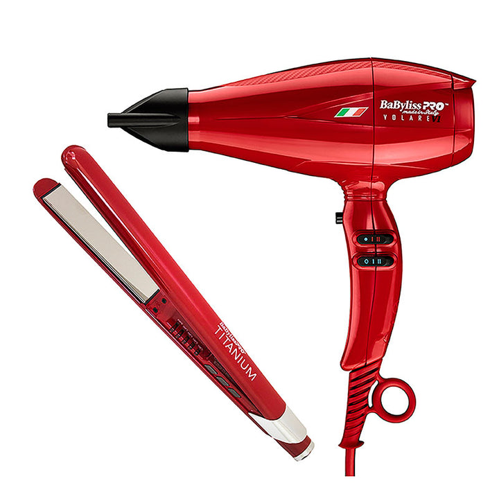 Combo Volare Rojo Secadora de 2000 w y Plancha de 2.54 cm (1")  BaBylissPRO KBFRY130