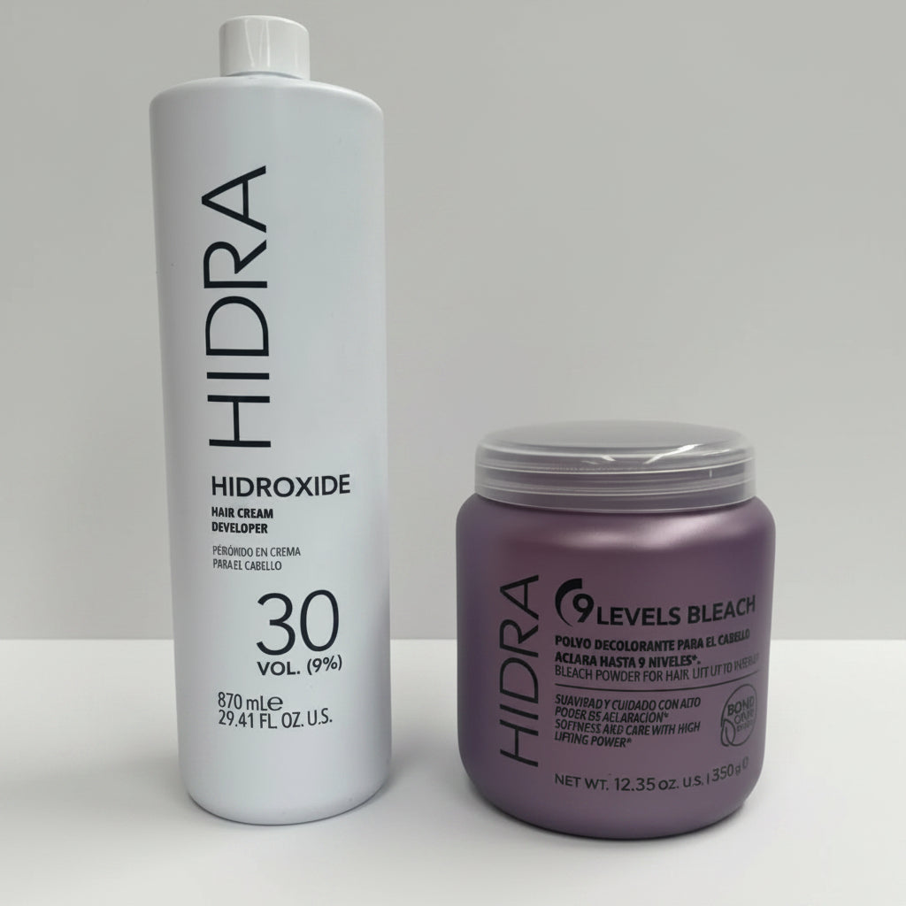 Decolorante de 9 Niveles Bleach Azul 350 g + Peróxido 30 vol 1 L - HIDRA