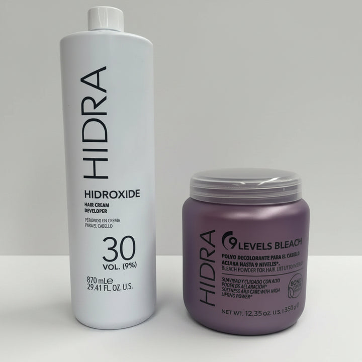 Decolorante de 9 Niveles Bleach Azul 350 g + Peróxido 30 vol 1 L - HIDRA