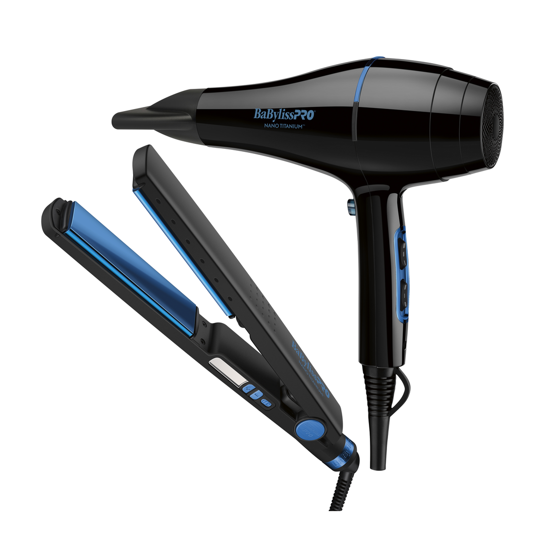 Combo Nano Titanium Nano Black Secadora de 2000 w y Plancha de 3.17 cm (1 ¼") BaBylissPRO BBLPP60ES