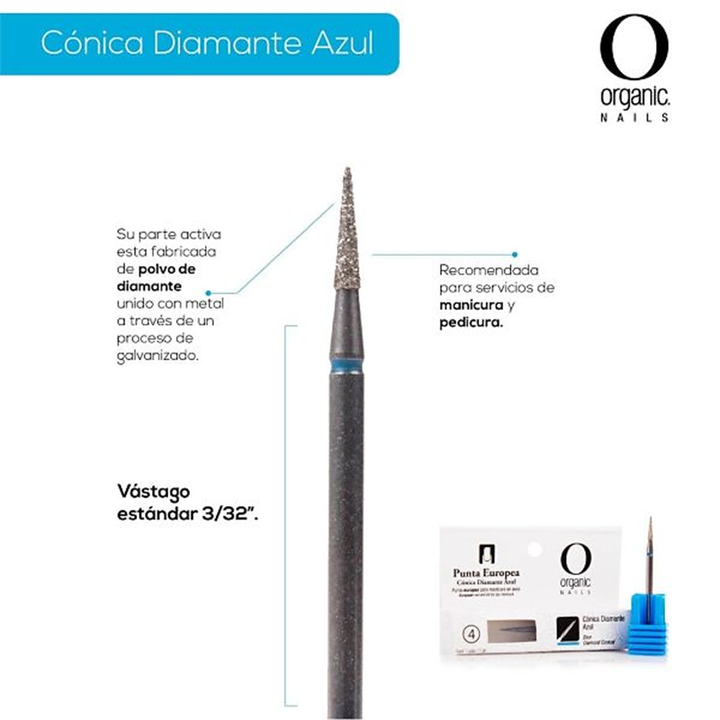 Punta Europea Conica Tipo Diamante Azul Organic Nails