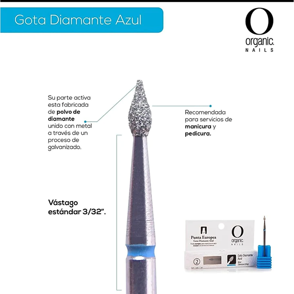 Punta Europea Gota Tipo Diamante Azul Organic Nails